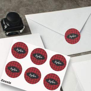Red & Black Tartan Plaid Personalised Stickers