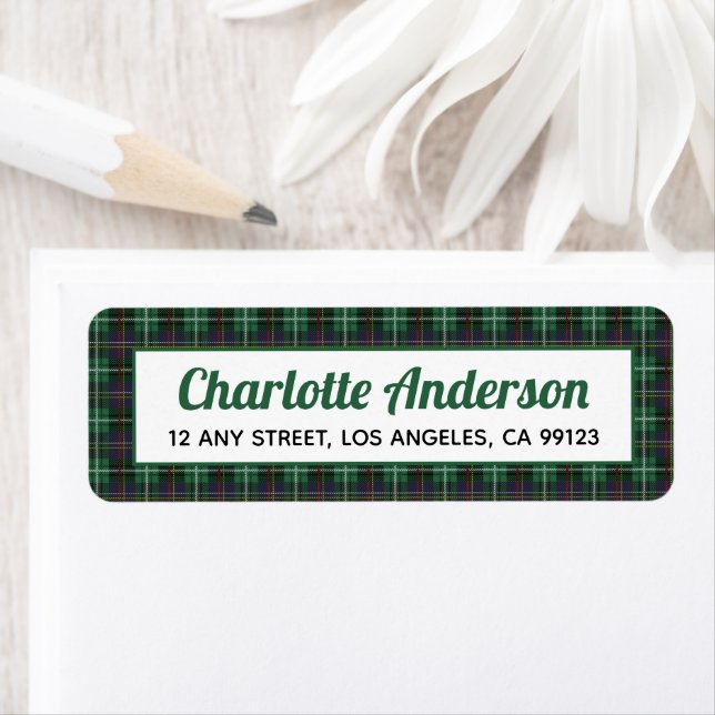 Red Black Tartan Plaid Return Address Labels (Insitu)