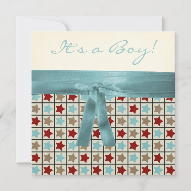 Red Black Teal Blue Brown Star Boys Baby Shower Invitation (Front)