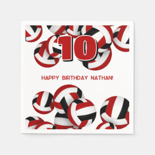 red black team colors volleyball kids sports party napkin
