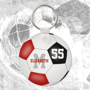 red black team colours boys girls soccer ball key ring