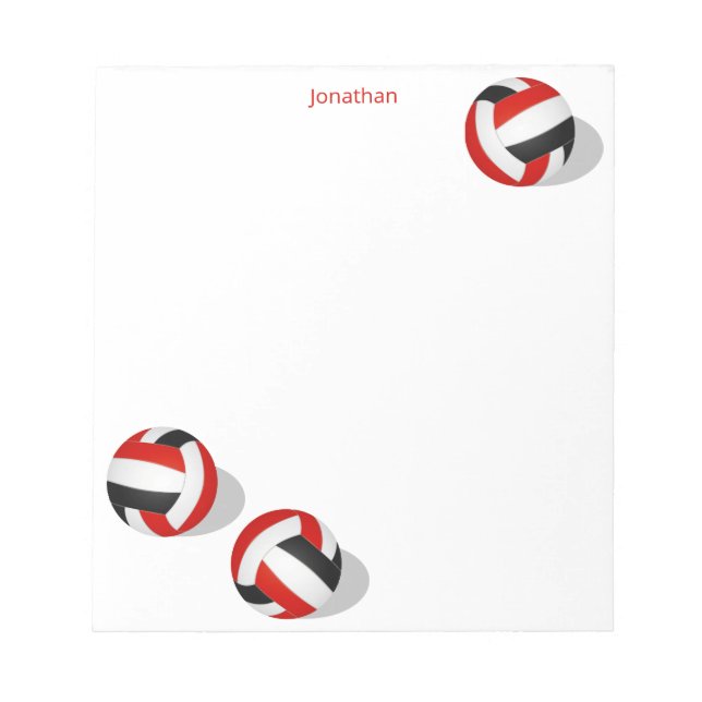 red black team colours kids volleyball personalise notepad (Front)