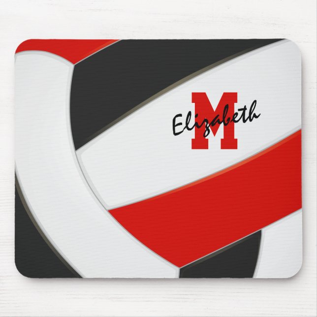 red black team colours volleyball player monogram mouse pad (Front)