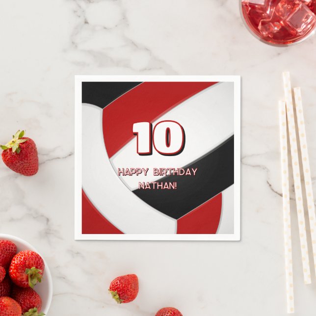 red black team colours volleyball sports party napkin (Insitu)