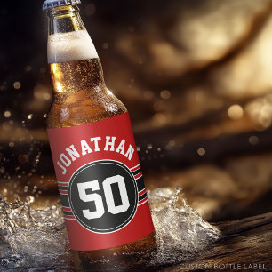 Red Black Team Jersey Fan Gear Name Number Beer Bottle Label