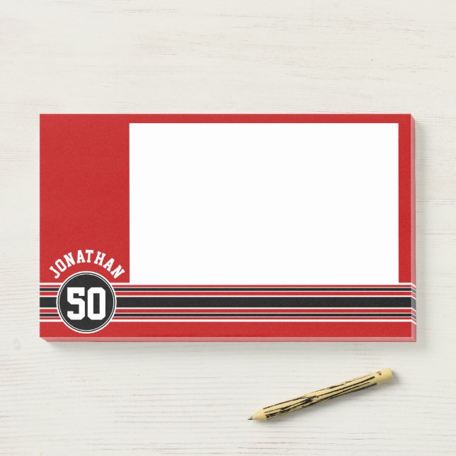 Red Black Team Jersey Fan Gear Name Number Post-it Notes (On Desk)