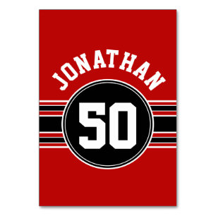 Red Black Team Jersey Fan Gear Name Number Table Number