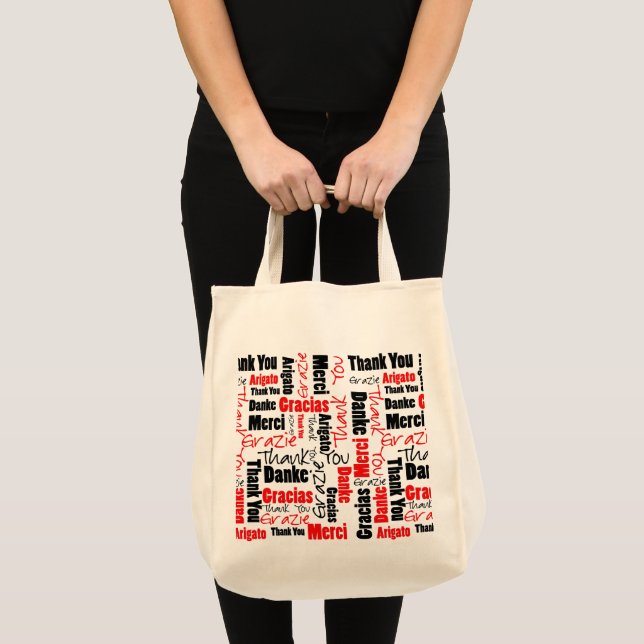 Red Black Thank You Word Cloud Tote Bag (Front (Product))