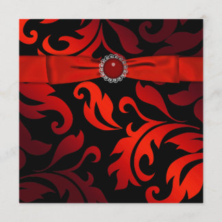 Red Black Tie Black Damask Party Invitation
