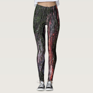 Red black tree mossy wood bark leggings