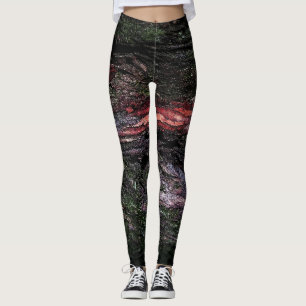 Red black tree mossy wood bark leggings