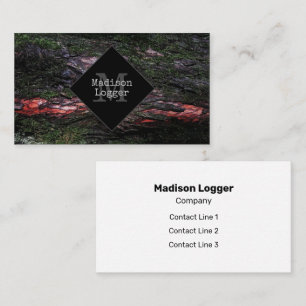 Red black tree mossy wood bark Logger Monogram Business Card