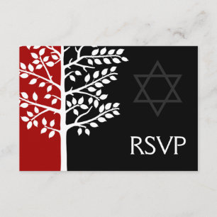 Red Black Tree of Life Bar Mitzvah RSVP