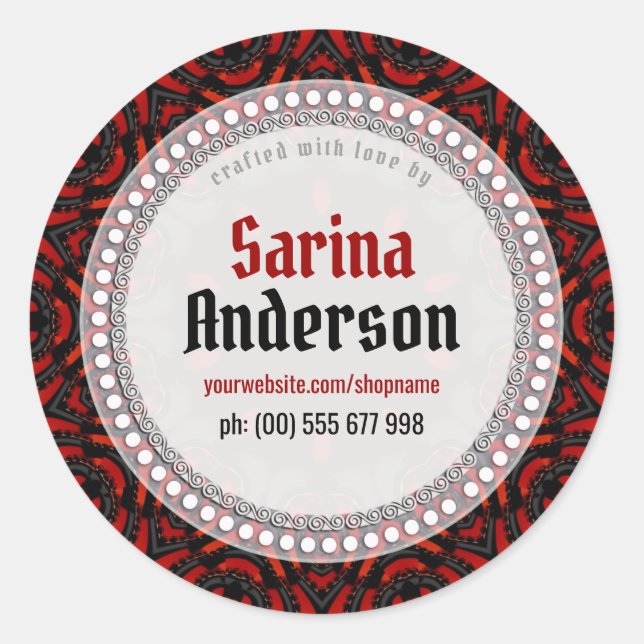 Red Black Tribal Pattern Made By Labels Stickers (Front)