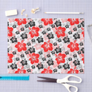 Red Black Tropical Hibiscus Floral Print  Tissue Paper