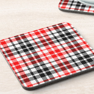 Red Black Twill Plaid Tartan On White Coaster