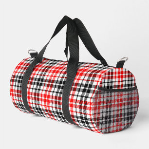 Red Black Twill Plaid Tartan On White Duffle Bag