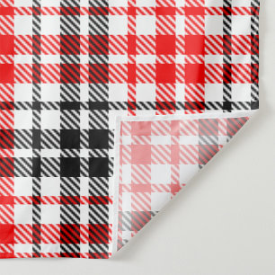 Red Black Twill Plaid Tartan On White Fabric