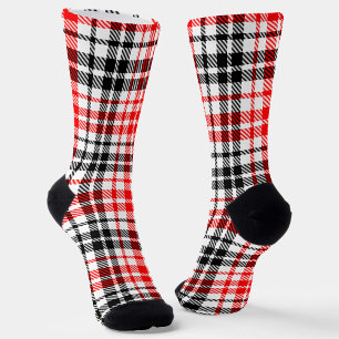 Red Black Twill Plaid Tartan On White Socks