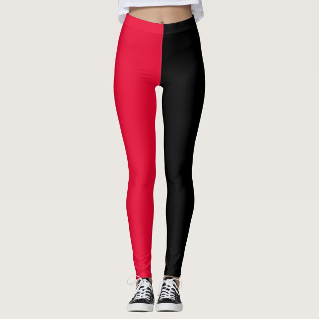 Red Black Two Tone Half Colour Split Leggings (Front)