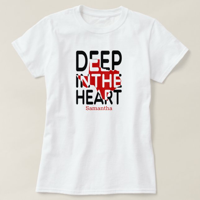 Red & Black TX State Cutout Deep in the Heart T-Shirt (Design Front)