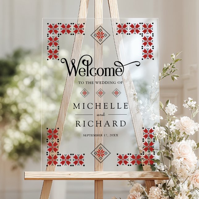 Red Black Ukrainian Wedding Welcome Acrylic Sign (Creator Uploaded)