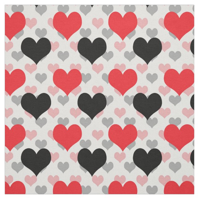 Red Black Valentine Love Hearts Fabric (Swatch)