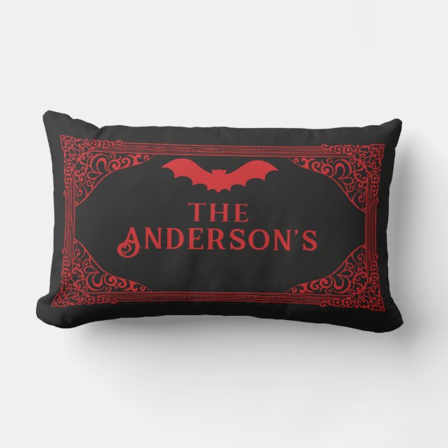 Red Black Vampire Bat Name Gothic  Lumbar Cushion (Front)