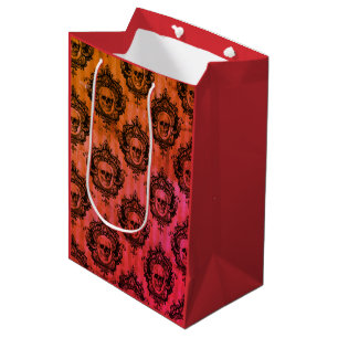 Red & Black Victorian Skulls Pattern Halloween Medium Gift Bag