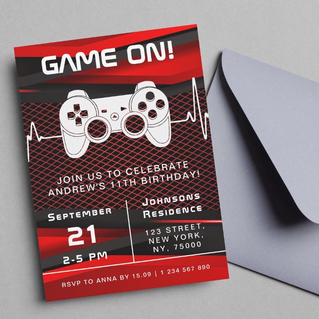 Red & Black Video Game Gaming Kid's Birthday Party Invitation (Creator Uploaded)