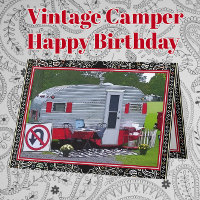 Red Black Vintage Camper Trailer Happy Birthday