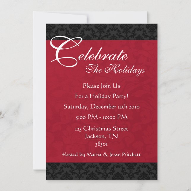 Red & Black Vintage Holiday Party Invitations (Front)