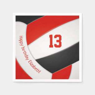 red black volleyball player kids birthday party napkin