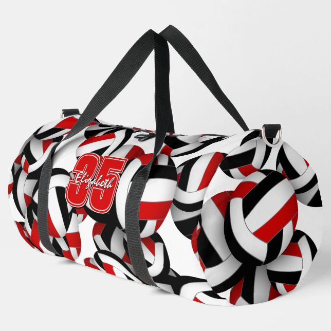red black volleyball team colours pattern  duffle bag (Left Corner)
