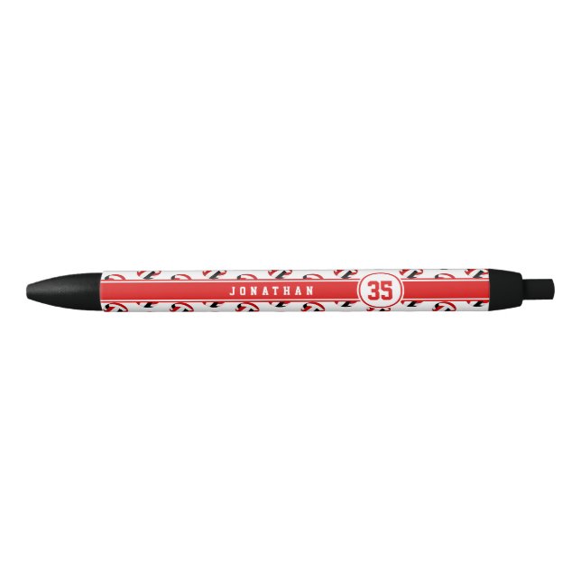 red black volleyball team colours player name black ink pen (Front)