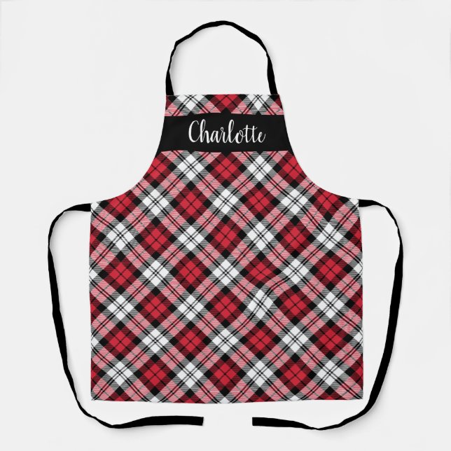 Red Black Watch Plaid Personalised Holiday Apron (Front)