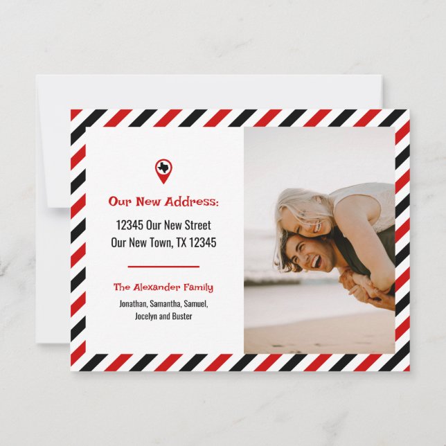 Red & Black We Have Moved Striped Moving Photo (Back)