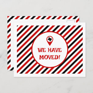 Red & Black We Have Moved Striped Moving Postcard