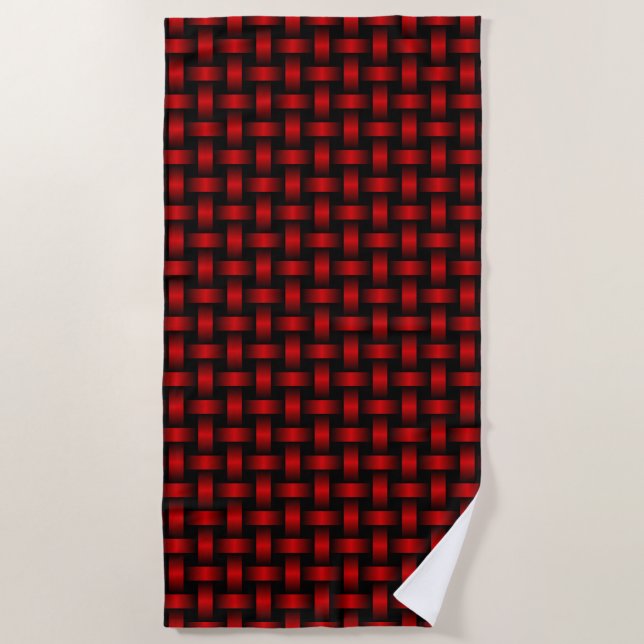 Red Black Weave Pattern Beach Towel (Front)
