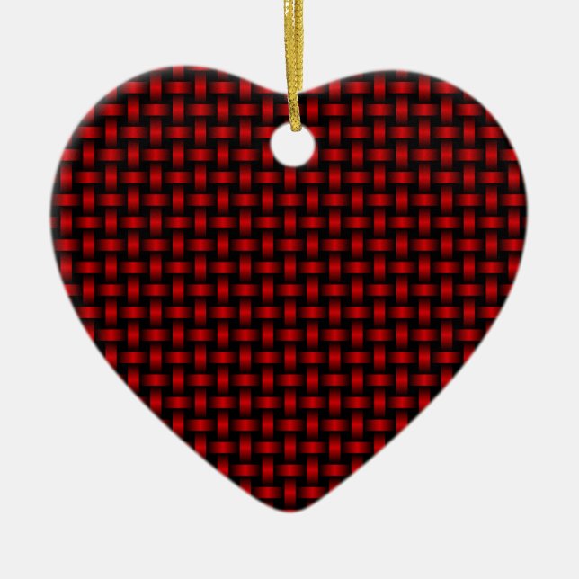 Red Black Weave Pattern Ceramic Tree Decoration (Front)