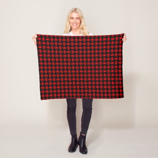 Red Black Weave Pattern Fleece Blanket (In Situ)