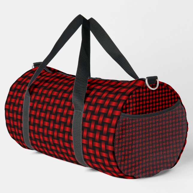 Red Black Weave Pattern Large Duffle Bag (Right Corner)