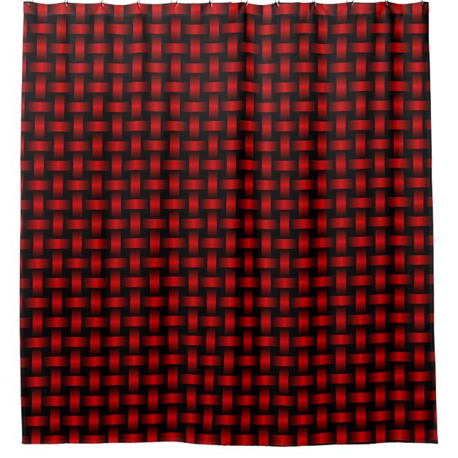 Red Black Weave Pattern Shower Curtain (Front)