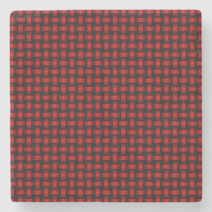 Red Black Weave Pattern Stone Coaster