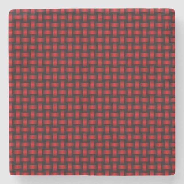 Red Black Weave Pattern Stone Coaster (Front)