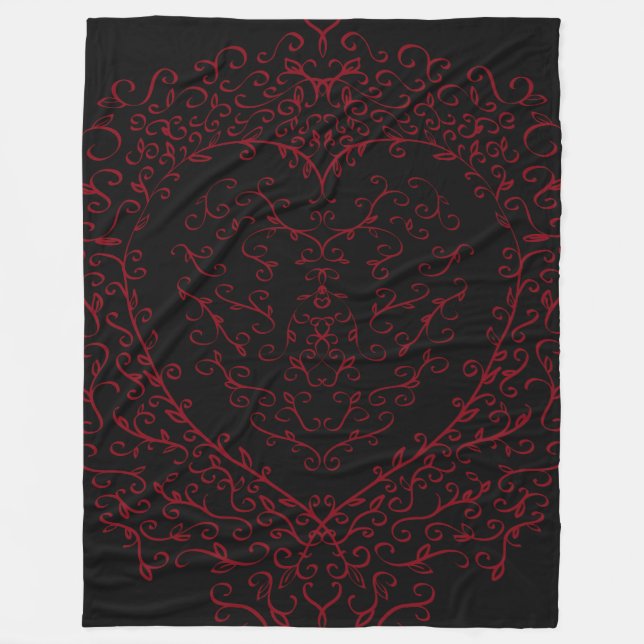 Red Black Wedding Gothic Heart Beautiful Elegant Fleece Blanket (Front)