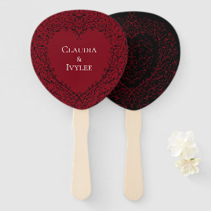 Red Black Wedding Gothic Heart Beautiful Elegant Hand Fan