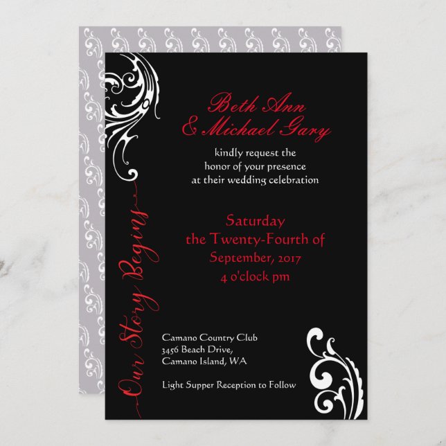 Red & Black  Wedding Invitation Template (Front/Back)