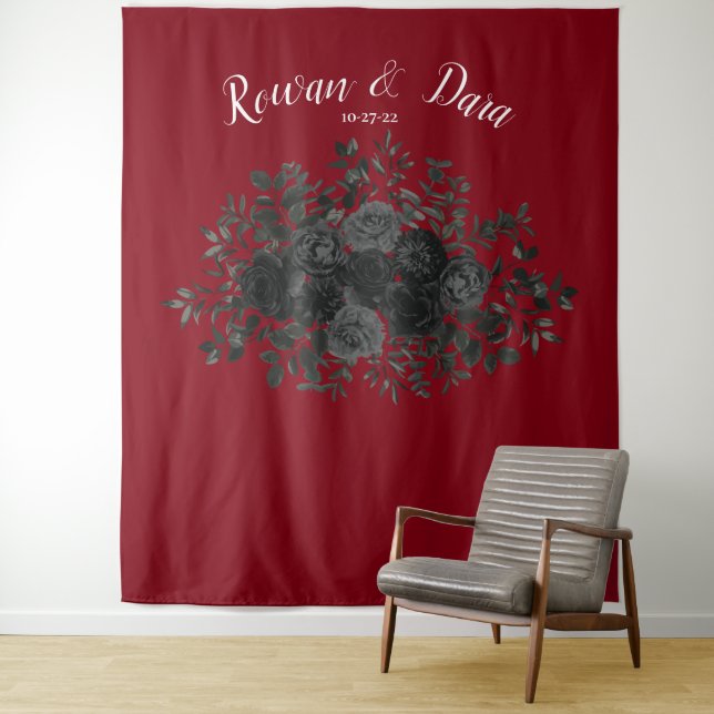 Red Black Wedding Photo Back Drop Tapestry (In Situ)