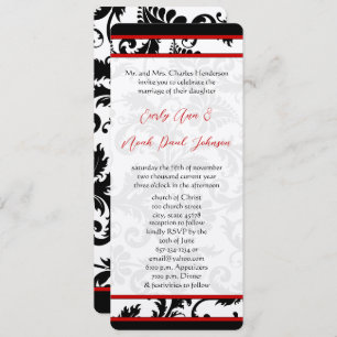 Red Black White 9x4 Damask Unique Wedding Invitation